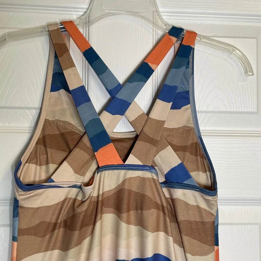 Freedom Trail Kyodan Dress Women M Multicolor Wavy Print Active Built-in Bra - Picture 5 of 9